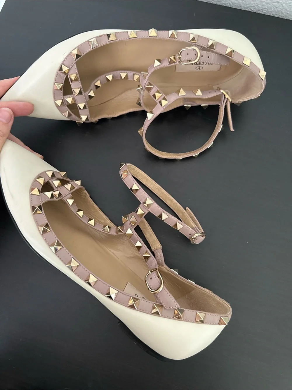 Valentino Rockstud Ankle Strap Pointy Toe Flats